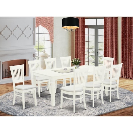 East West Furniture 9 Piece Logan Kitchen Dining Table Set - Linen White LGVA9-LWH-C